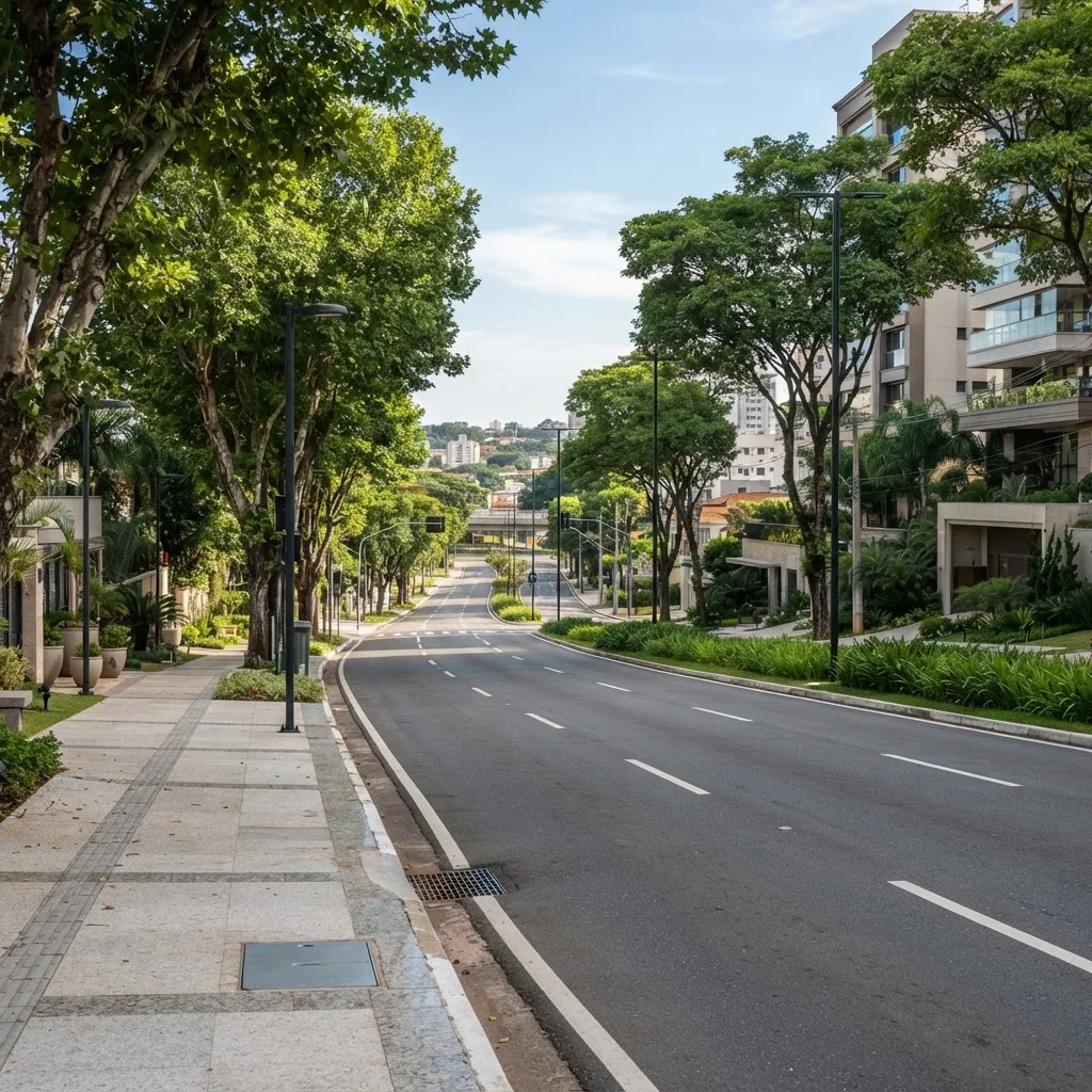 Avenida arborizada representando a infraestrutura urbana de Jundiaí
