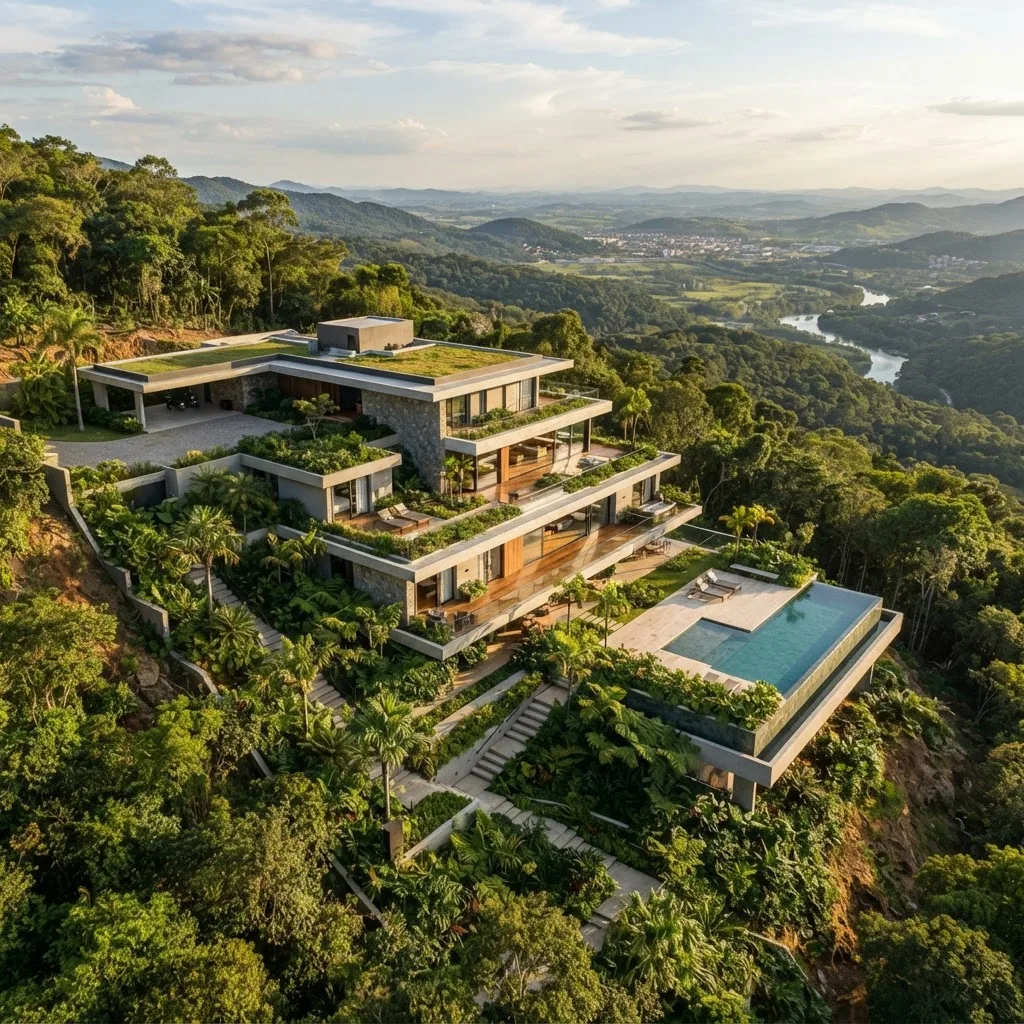 Vista aérea de um terreno residencial em declive